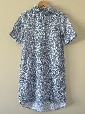 Quaker Marine Supply 1948 White Blue Paisley Dress XS 100% Linen
Short Sleeve
